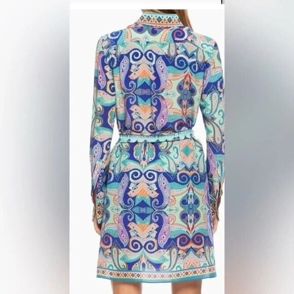 Robert Graham Charlotte Silk Paisley Shirt Dress S NWT Boho Luxe Resort Vibes - Picture 3 of 14